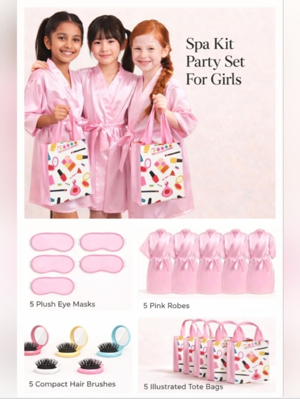 Girls' Pink Spa Party Robe & Gift Bag Set - 5-Pack Size 12